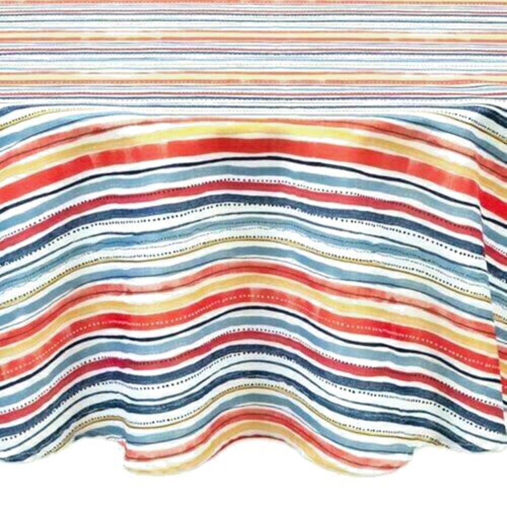 Beach Stripe Fabric Tablecloth Indoor Outdoor 70 RD Summer Machine Wash